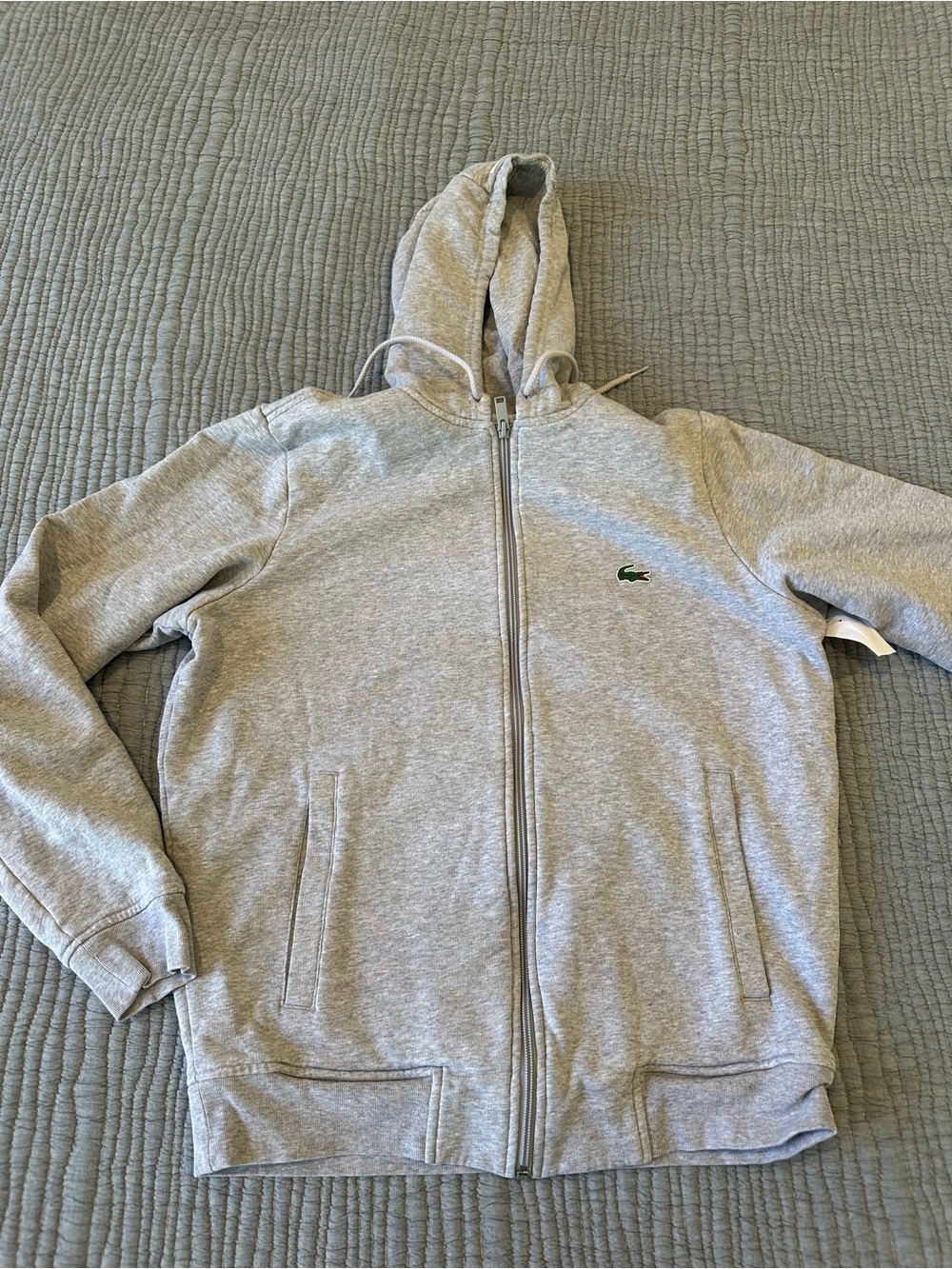 Lacoste Kids Light Grey Hooded Zip Jacket with Embroidered Croc
